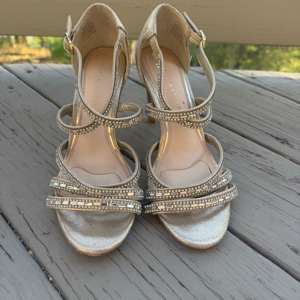 Kelly & Katie Gold Crystal-Strap Dress Heels